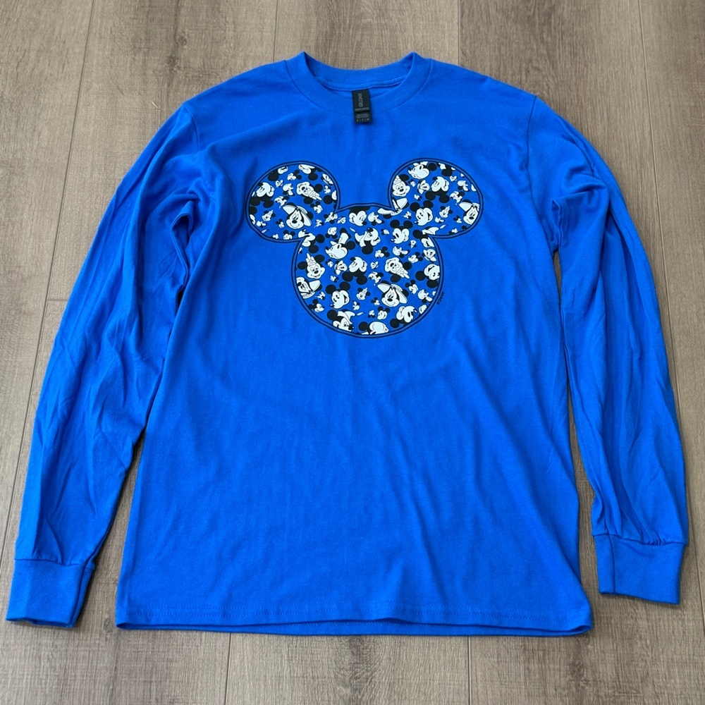 Mickey Mouse Blue‎ Long Sleeve Shirt Women Small Cotton Gildan New